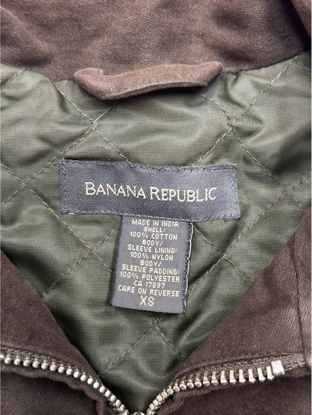 Banana Republic Mens Vintage Quilted Lined Cotton Canvas Jacket XS Brown 90's